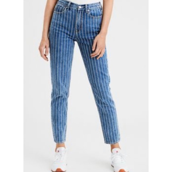 AEO pinstripe denim jean hi-rise mom style - Picture 1 of 6